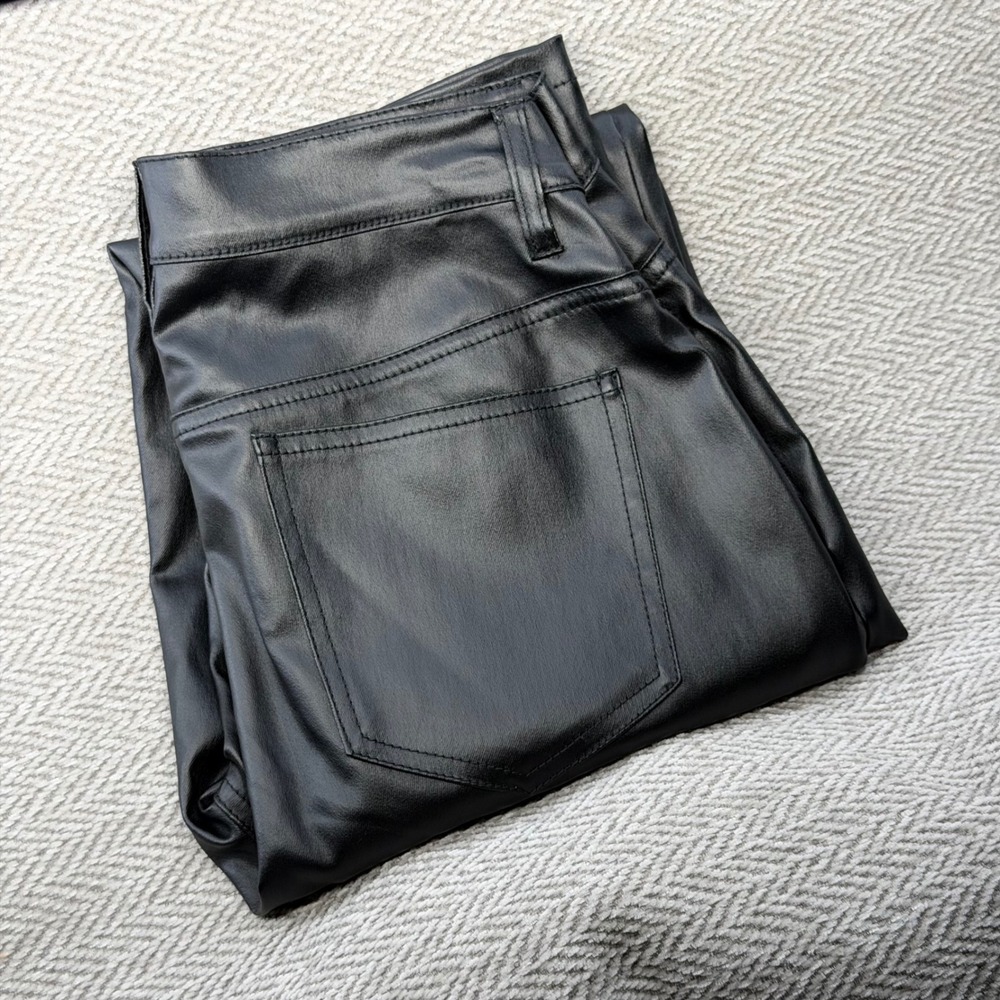 Venus Faux Leather Pants Size 2 Black Synthetic Slim Fit Edgy Chic Trousers